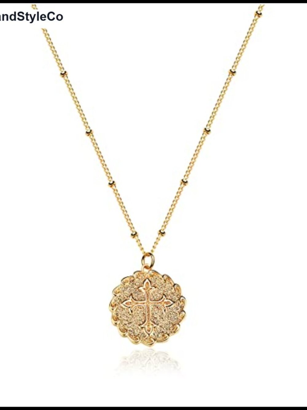 18k Gold Plated Textured Medallion Coin Pendant Necklace for Women
